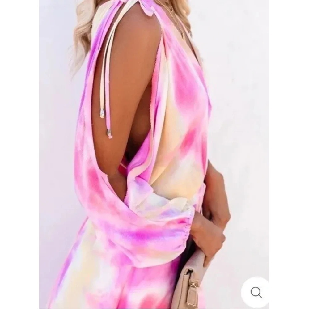 Vici Tequila Sunset Tie Dye Cold Shoulder Maxi Dress Beach Coastal Resort S - Picture 5 of 15